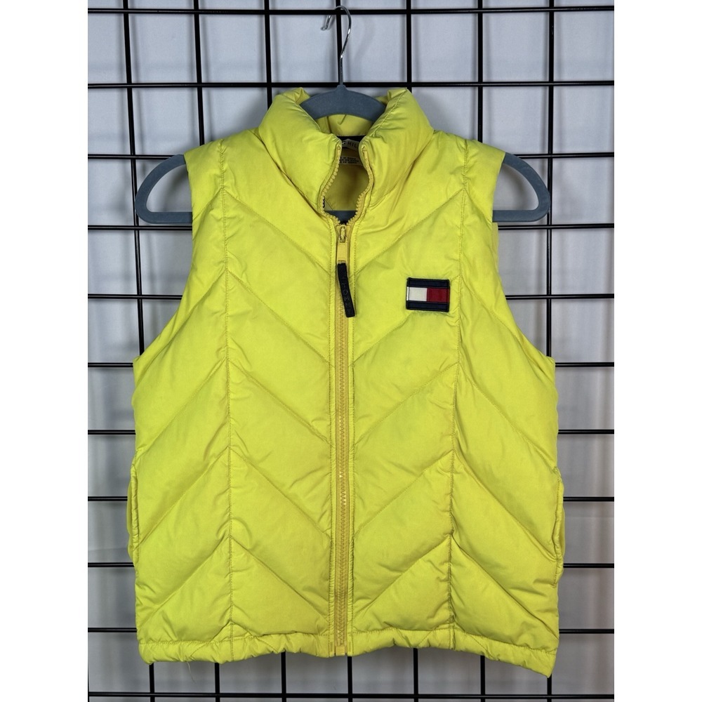 Vintage Tommy Hilfiger Down Puffer Vest Womens S Yellow Full Zip 2000 Y2K Street